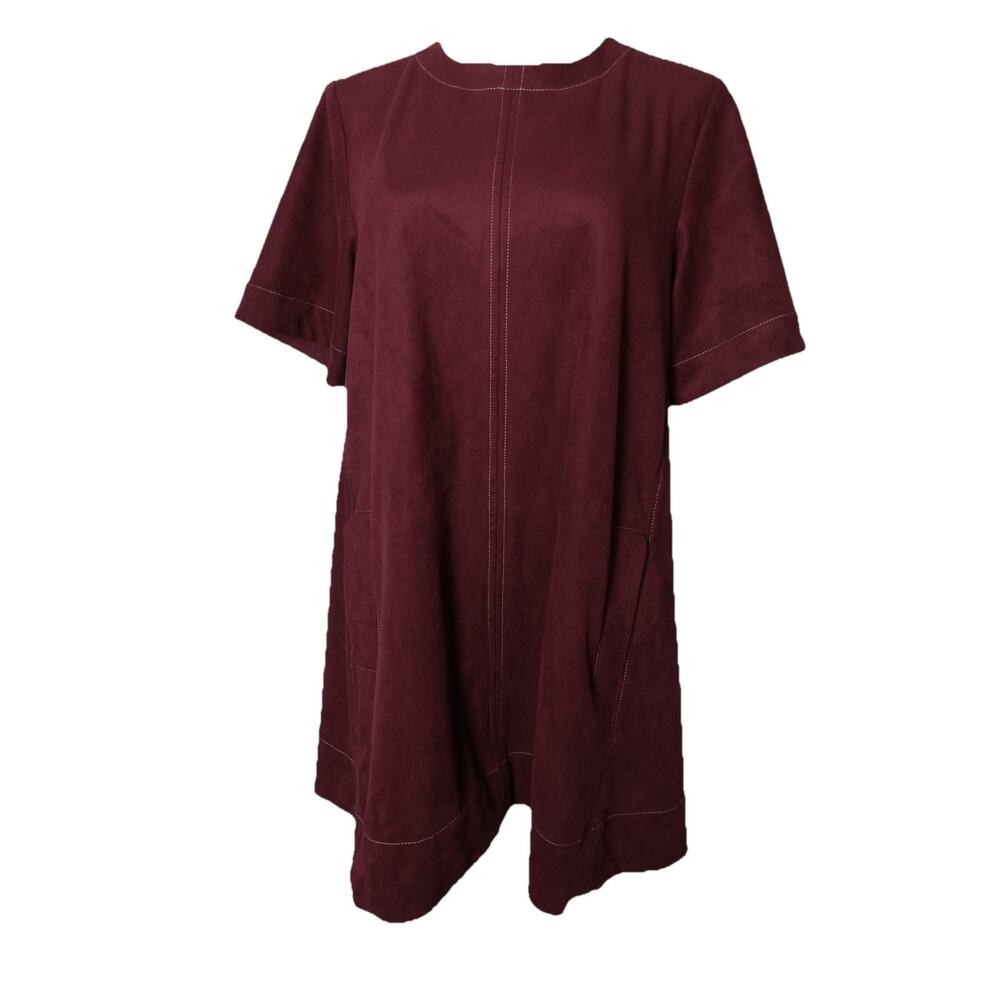 Maeve The Emmy Faux Suede Short Sleeve Mini Swing Dress In Burgundy Size S - Picture 4 of 13